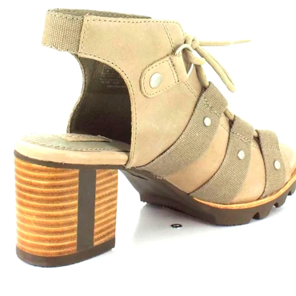 Tan Leather Chunky Wedges Size 8 Sorel Block Heels Canvas NWOT - Picture 6 of 10